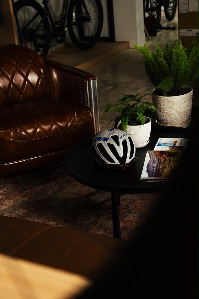 MAAP helmet on the lounge table at GRIT