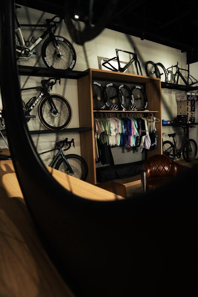 ENVE wheels and the MAAP apparel rack inside GRIT